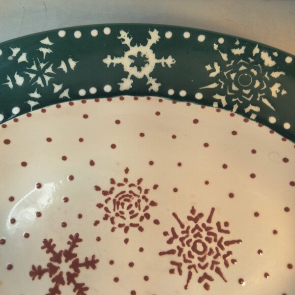 Christmas Snowflake Platter Oval Serving Green White Vintage 2003 Steamboat CO - Picture 3 of 5